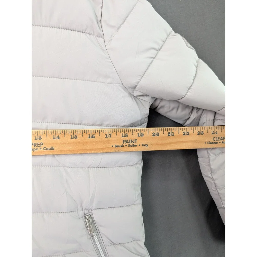 Hollister Puffer Jacket Womens Medium Gray Faux Fur Hood Sherpa Lined